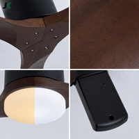 Ventilateur de plafond noir Hugger avec lumière LED, moteur DC de 44 pouces, 3 pales en noyer massif, télécommande WiFi pour salon et chambre à coucher