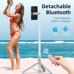 Trépied de téléphone pliable tout-en-un en alliage d'aluminium léger gris, perche à <span class=keywords><strong>selfie</strong></span> extensible, télécommande sans fil compatible <span class=keywords><strong>iPhone</strong></span> - Product Image 2