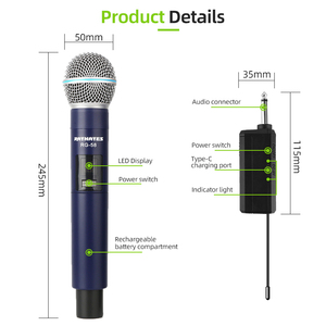 Microphone sans fil RAYHAYES RG-58 UHF, microphone portable rechargeable, adapté au chant karaoké - Product Image 6