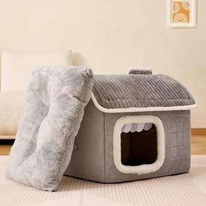 Gemütliches, geschlossenes, warmes Katzen hausbett für Katzen und kleine Hunde, weiches, faltbares privates Tierheim mit abnehmbarem Kissen - Product Image 5