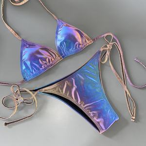 طقم بكيني نسائي مطبوع بألوان قوس قزح عاكس من القماش ، ملابس سباحة مثيرة لشاطئ ثونغ صغير للصيف - Product Image 3