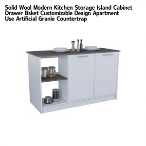 Isla de Cocina Moderna de Madera Maciza con Gabinete de Almacenamiento, Cajones y Cestas, Diseño Personalizable, Uso en Apartamentos, Encimera de Granito Artificial - Product Image 1