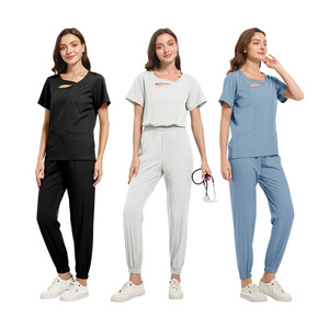 Women's Stretch Scrub Set Short Sleeve Knitted Breathable Split Set For Medical Dental Veterinary Use - Product Image 5