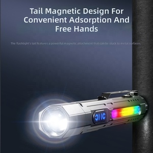 مصباح يدوي LED محمول قابل لإعادة الشحن عبر USB من سبائك الألومنيوم مع إضاءة جانبية ملونة RGB ومغناطيس خلفي وتكبير تلسكوبي بتصنيف IP44 - Product Image 6
