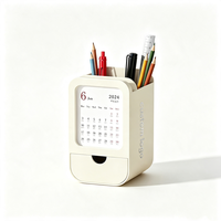 Organisateur de bureau multifonctionnel : porte-stylos, calendrier, tiroir, support pour notes adhésives, personnalisable avec logo, idéal pour cadeaux d'accueil et de rentrée