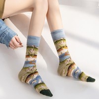Chaussettes tendance classiques à motifs peinture à l'huile pour l'automne - Chaussettes assorties pour hommes et femmes, style Instagram, chaussettes quatre saisons