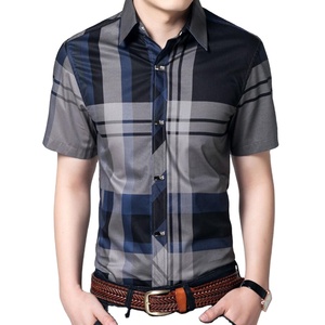 Di alta qualità con colletto ribassato <span class=keywords><strong>Slim</strong></span> <span class=keywords><strong>Fit</strong></span> a maniche corte Casual plaid camicie stampate da <span class=keywords><strong>uomo</strong></span> - Product Image 1