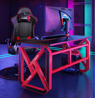 Bureau de jeu pour ordinateur de jeu de conception cyberpunk moderne avec éclairage LED RVB, support pour tasse et casque en métal, table de jeu