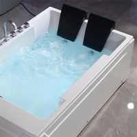 Bañera de Hidromasaje Rectangular Moderna de Acrílico para Parejas, Uso en Hoteles y Almacenes, 8 Jets, Luces de Colores, Reposacabezas