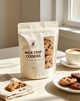 Sachet alimentaire personnalisé avec logo imprimé, mat, refermable, à fermeture éclair, haute barrière, pour chocolat, biscuits et snacks