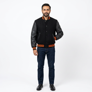 Blouson d'hiver pour homme en laine style Letterman avec manches en polyester coupe-vent, style universitaire, style urbain, service OEM - Product Image 1