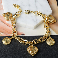 Pulsera de Cadena con Eslabones de Corazón y Bola, Diseño Geométrico Clásico Cubano, Chapado en Oro de 14K de Alta Calidad, Ajustable para Mujer