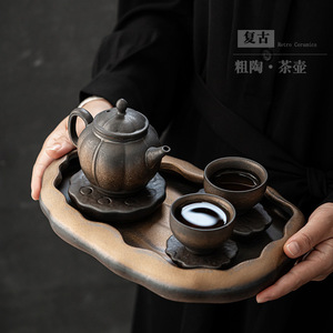 Retro Ceramic Kung Fu <b>Tea</b> Set Teapot With Two Cups Small <b>Infuser</b> Chinese Style Irregular Shape Pottery Dehua County - Product Image 2