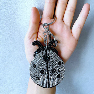 Custom Crystal Rhinestone Keychain Pendant Velvet Tassels Rhinestone Ladybug Keychain