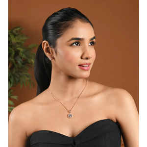 Conjunto de Collar y Aretes de Oro Rosa con Circonitas Cúbicas y Diamantes Americanos para Mujer, Joyería Elegante para Novias y Fiestas - Product Image 2