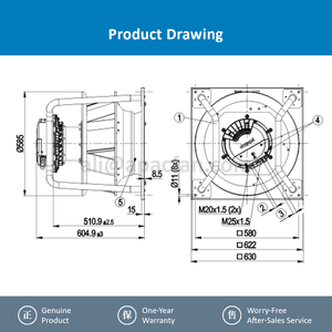 พัดลมระบายความร้อนแบบแรงเหวี่ยง EC รุ่น ebmpapst K3G500-PC16-N1 400VDC 2400RPM 7000W 11660m3/h - Product Image 4