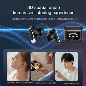 V8 Tour Pro 2 Hifi Stereo ANC ENC Noise Cancelling Fast Charge Wireless Bluetooth Earphone Earbuds With Smart LCD Touch Screen