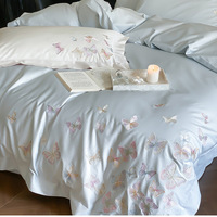 Ensemble de literie en coton pur, couleur unie, broderie de fleurs, style luxe léger, vente en gros