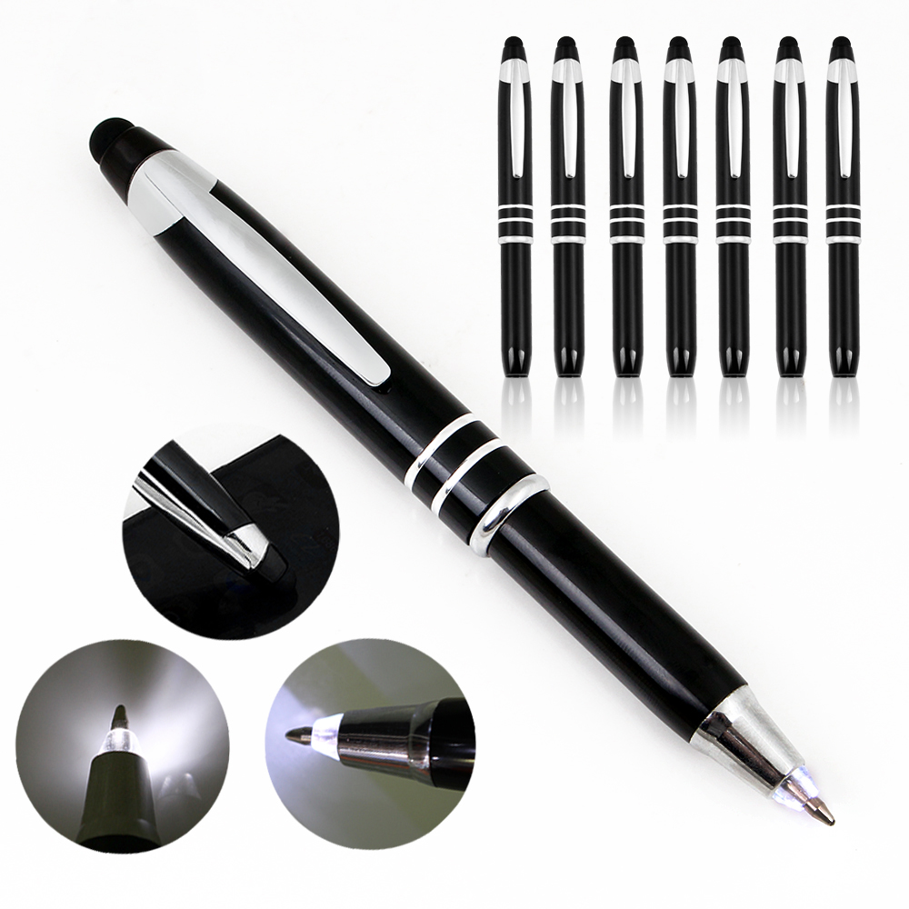 Brand Nieuwe Handtekening Cap Type Inkt Zaklamp Pen Met Stylus Custom Logo Metal Black Body En Gloeilamp Bal Balpen balpen