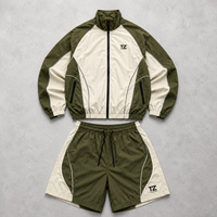 Ensemble de survêtement vintage en nylon color block pour homme – Veste coupe-vent légère et short décontracté – Deux pièces respirantes et à séchage rapide pour l'été