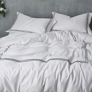 Sábana de lujo de 5 estrellas bordada 100% algodón Percal tipo sábana de lino blanca sábana de Hotel sábana plana hecha de algodón puro - Product Image 1