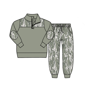 Conjunto de Caza Camuflaje Árbol Azul para Bebés Niños, Sudadera con Cremallera de Cuarto y Pantalones Jogger Camuflaje, Conjunto Otoñal Estilo Western para Niños Pequeños - Product Image 2