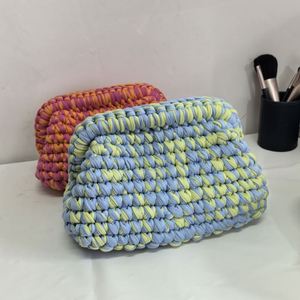 Hot Sale Women's Crocheted Clutch Bag Handmade Knitted Day Makeup Bag with Pearl Decoration Open Closure Type - Product Image 4