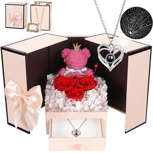 Boîte à bijoux personnalisée créative en forme de rose éternelle, fleur fraîche préservée, pour <span class=keywords><strong>maman</strong></span>, fête des mères, Saint-Valentin, mariage, inclut - Product Image 1