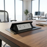 Prise de bureau industrielle escamotable T266, 3 broches US, en aluminium noir, style ouvert, avec 5 ports