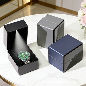 Caja de reloj universal personalizada de PU cepillado avanzado con espejo LED abatible para joyería, para hombres y mujeres, embalaje de regalo para relojes de bolsillo. - Product Image 4