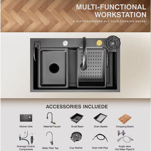Fregadero de cocina hecho a mano de un solo tazón de gama alta de acero inoxidable 304, multifuncional, de un agujero, duradero, resistente a los arañazos - Product Image 6