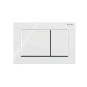 Plaque de commande carrée Omega 20 à 2 boutons, blanc avec bord inférieur doré - Product Image 1