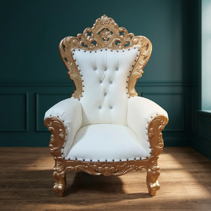 White Mini European Style Leisure <b>Chair</b> with Velvet High-<b>Back</b> Solid Wood Throne for Kids Bedroom Hotel School Villa Use - Product Image 3