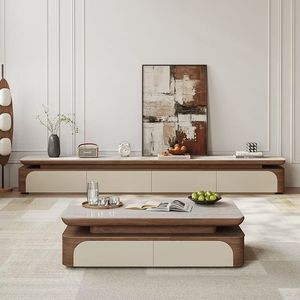 Modern Minimalist Coffee Table <b>Set</b> With Storage 1.3M <b>Square</b> Top For Living Room Chinese Style Cream Wood Finish - Product Image 3