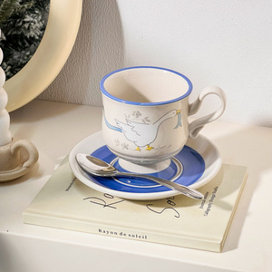 Kore tarzı sevimli karikatür estetik sevimli kuğu seramik kahve fincanı ve fincan tabağı seti öğleden sonra çay Latte kupası - Product Image 2