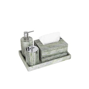 Ensemble de salle de bain élégant en marbre blanc et vert, 5 pièces, accessoires de salle de bain de luxe pour la maison, l'hôtel, le bureau, l'appartement et la décoration moderne - Product Image 5