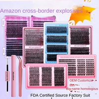 Ensemble de faux cils segmentés transfrontaliers fabriqués à la machine, boîte de 0,12 mm d'épaisseur, cheveux synthétiques, tridimensionnels, DIY, sans gel thermofusible