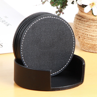 Dessous de verre en cuir PU pour table Ensemble de 6 sous-verres ronds noirs Tapis pour boissons Bar Tasses à café Verre