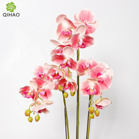 QIHAO Fleurs artificielles en latex de haute qualité, orchidées, 3 tiges, orchidées artificielles au toucher réel à vendre
