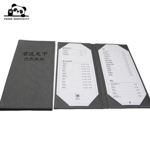 Buku Menu Restoran Ukuran Slim A5 A4 Dua Halaman dengan Logo Custom, Sampul Kulit Buatan, Cetak Custom, Desain Internal, Custom