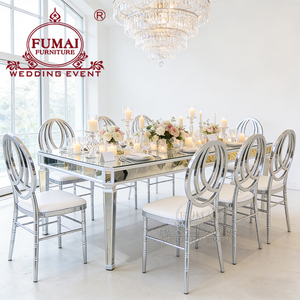 Wholesale Modern Stainless Steel Wedding Banquet <b>Table</b> with Glass for Outdoor and Home Dining Rooms - Product Image 4