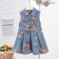 Robes en jean sans manches pour petites filles, longueur genou, prêtes à l'emploi, pour le quotidien, décontractées, en denim pour enfants