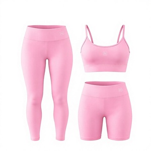 Women's 3 Piece Yoga <b>Set</b> Sports Bra High Waist Elastic Waist Leggings Shorts Sweat-Wicking <b>Pink</b> Seamed <b>Gym</b> Fitness Workout - Product Image 1