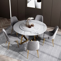 Ensembles de table à manger avec dessus en marbre pour restaurant d'hôtel Table centrale rotative centrale 6 places Table à manger ronde rotative en marbre