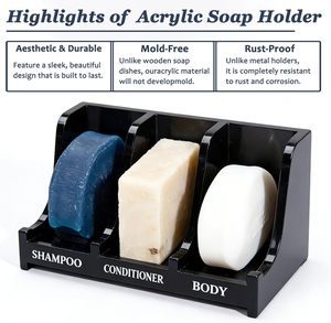 <span class=keywords><strong>Porte</strong></span>-<span class=keywords><strong>savon</strong></span> en acrylique pour mur de douche - <span class=keywords><strong>Porte</strong></span>-<span class=keywords><strong>savon</strong></span> à 3 compartiments pour shampoing, revitalisant et <span class=keywords><strong>savon</strong></span> pour le corps, drainage rapide et antirouille - Product Image 5