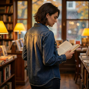 <span class=keywords><strong>Camicia</strong></span> in Denim Vintage Stile Western 2026 con Ricami Floreali, Maniche Lunghe e Bottoni Dorati per <span class=keywords><strong>Donna</strong></span> - Product Image 5