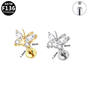 Clous d'oreilles papillon en titane F136, clous de lèvre en titane pur pour femmes, bijoux de piercing tendance, cadeau - Product Image 5