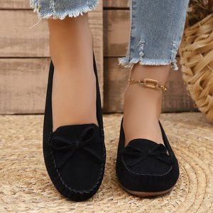 Mocassins pour femmes en <span class=keywords><strong>daim</strong></span> <span class=keywords><strong>noir</strong></span>, chaussures plates à nœud papillon, confortables et décontractées pour la marche quotidienne - Product Image 3