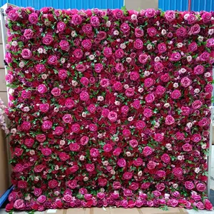 L083 Wholesale high quality silk fake floral wall decorative fabric flower mat artificial flower wall wedding backdrop supplier