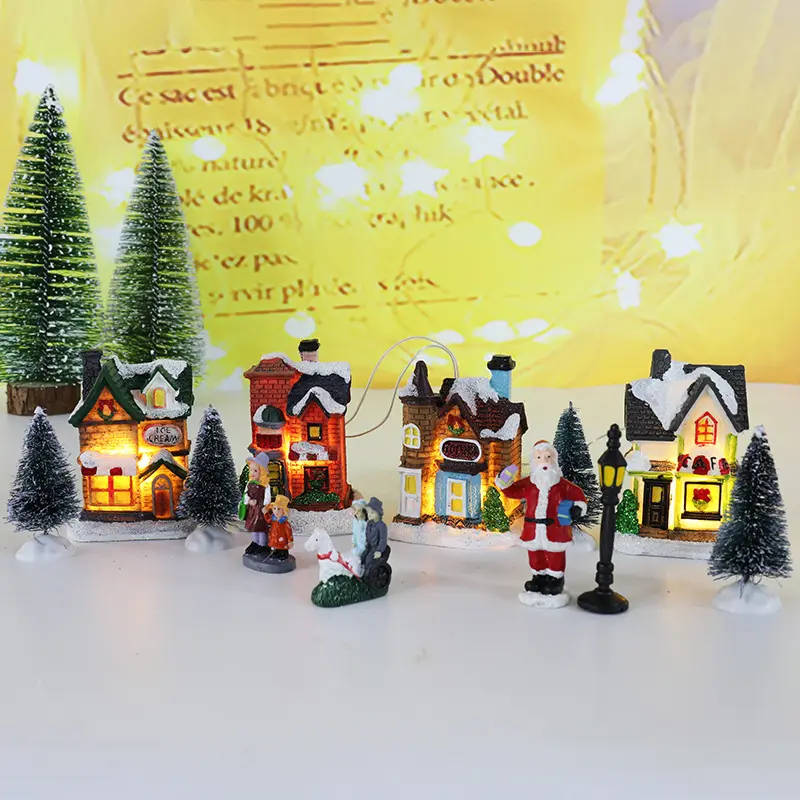 2023 New Miniature Christmas Village Set Led Resin House Lemax Christmas Village Accessories Decoration